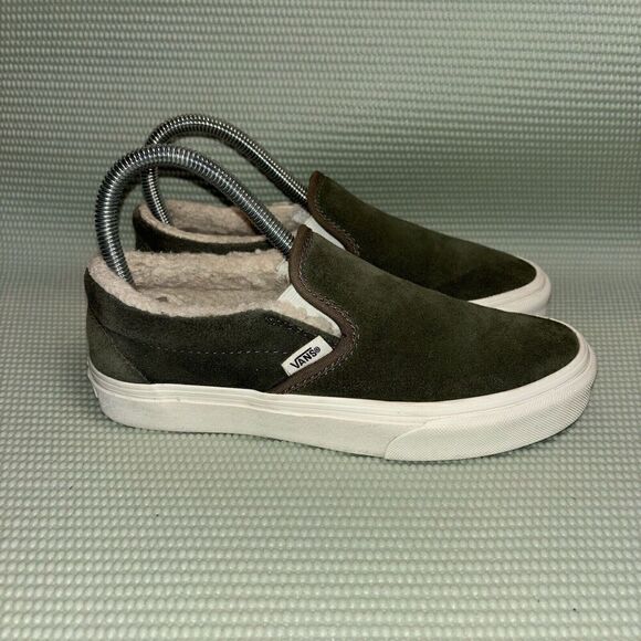 Vans Classic Slip On Shoes Suede Sherpa Lined Women’s Size 6 508182 Green - Picture 1 of 9
